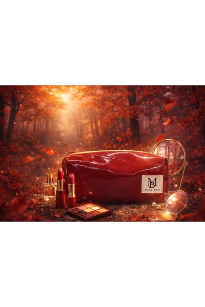 MAKE BAG BORDO DERİ MAKYAJ ÇANTASI