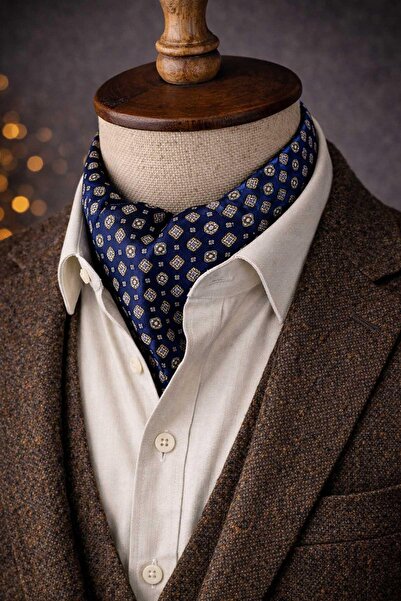 Kravatkolik Μοτίβο Σχέδιο Ναυτικό Μπλε Ιταλικό Μεταξωτό Ascot Γραβάτα SAC42