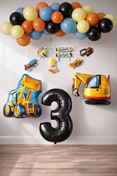 Patladı Gitti Σετ πάρτι γενεθλίων 3ων ετών με θέμα την κατασκευή