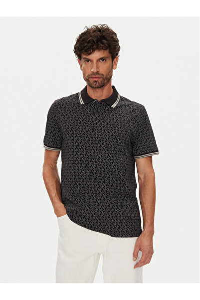 Michael Kors Men's Monogram Mk Logo Detailed Short Sleeve Black Polo Collar T...