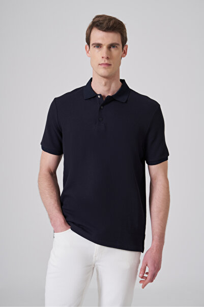 Morven Men's Navy Blue Trendy Patterned Polo Collar Tshirt