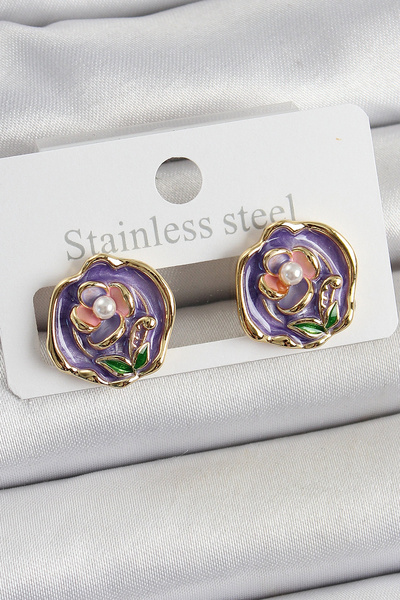 online kapsulavm avm alışveriş Brass Purple Enamel Flower Figured Artistic Po...