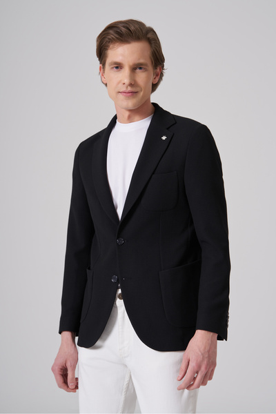 Morven Men's Black Knitted Trend Slim Fit Mono Collar Jacket