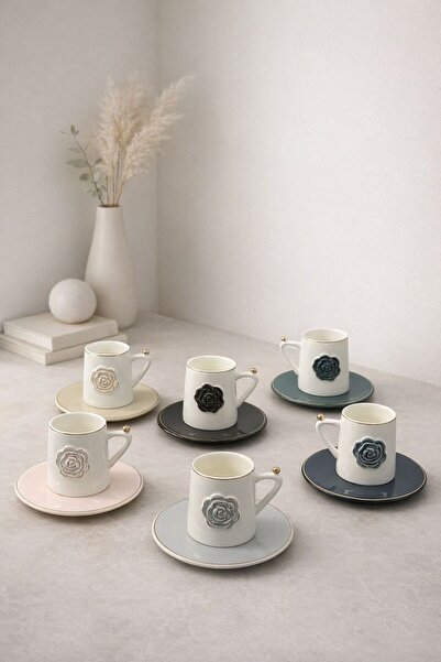 YzHome Acar 6-Person Colorful Luxury Rose Model Coffee Cup Set 100ml