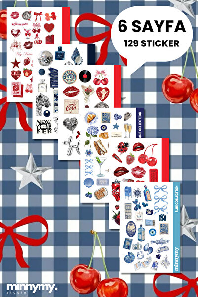 Minnymy Red Blue Collection Sticker, Çıkartma, Ajanda, Günlük, Planlayıcı Pin...