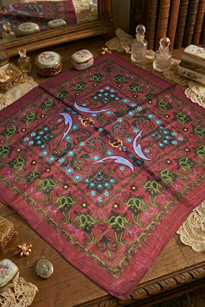 İpek Bordo Rumi Desen Mendil