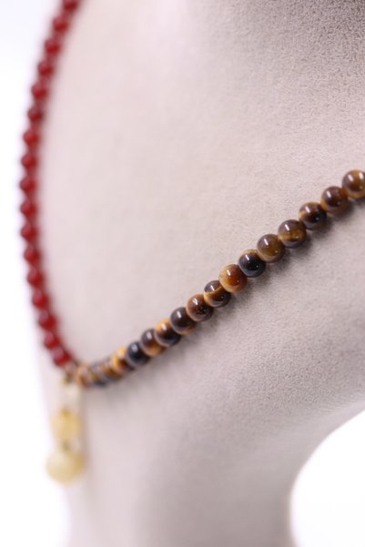 SAURACHI Tiger's Eye Agate Stone, Citrine Stone and Hematite Stone Natural Stone Design Necklace 6 mm