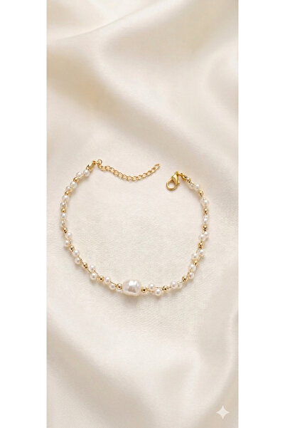 liva atelier Barok İnci Detaylı Gold Detaylı Minimalist Bileklik