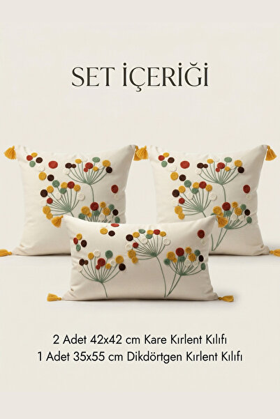 Destiva Home Punch Nakışlı Dekoratif Kırlent Seti 2 Kare 1 Dikdörtgen Kırlent...