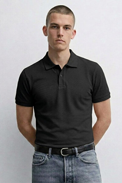 MATERIAL Ανδρικό άνετο καλοκαιρινό μπλουζάκι με μαύρο γιακά πόλο