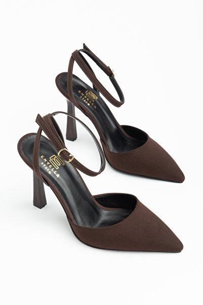 Entella Store Γυναικεία παπούτσια με τακούνι σε καφέ σατέν χρώμα