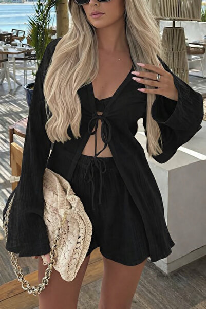 Tarz Cool Γυναικείο Σετ Σορτς Μουσελίνας – Ελαφρύ Καλοκαιρινό Σετ με Λεπτομέρ...