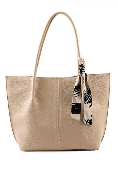 Tuna Γυναικεία δερμάτινη τσάντα ώμου μεγάλης μεγέθους Mink - CNT2001