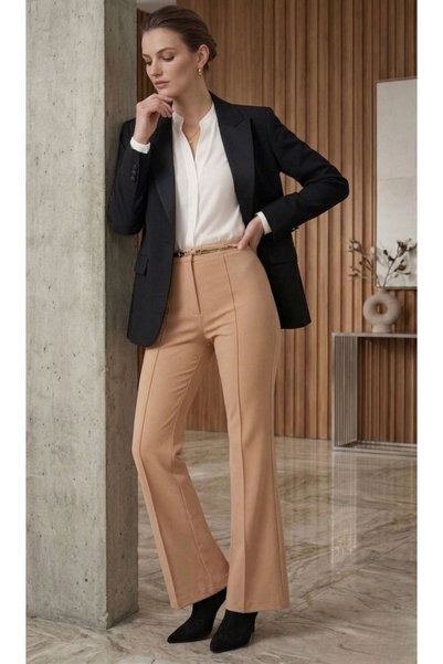 LEY COLLECTİON Women's Pants High Waist Gathering Spanish Style Palazzo Trousers