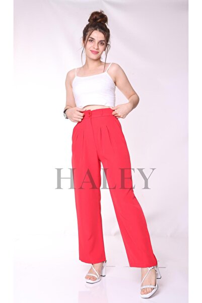 HALEY Women's Pleated Fabric High Waist Palazzo Pants
