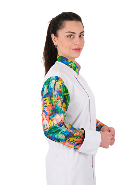 Kadın Aşçı Ceketi(İSİM SOYİSİM HEDİYELİ) Desenli Unisex Çıtçıtlı Uzun Kollu Chef Aşçı Mutfak Ceket