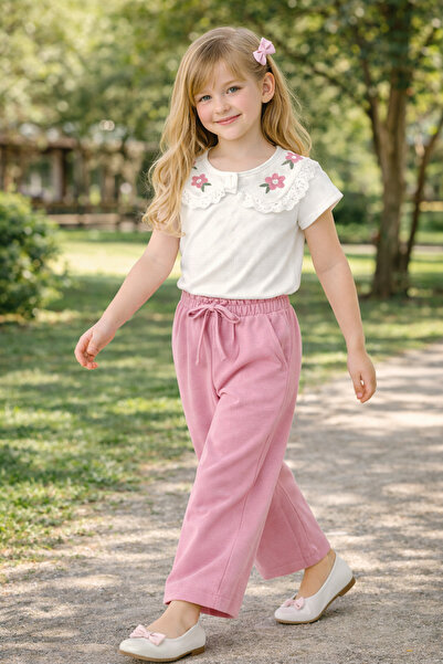 İncilay 192-03-25 Pantaloni largi cu model floral și detaliu buzunar, set pen...