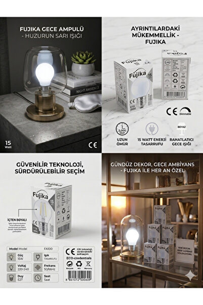 ÖZEMEK FUJİKA 15W BEYAZ GECE LAMBASI TOP AMPUL 15LM E27 220V 7CMX4CM 1 ADET
