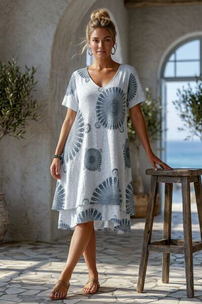 Chiccy Rochie țesută supradimensionată din bumbac, casual, cu decolteu în V, ...