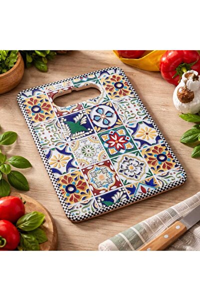 Generic Διακοσμητική ανάγλυφη κεραμική σανίδα κοπής 18×24 εκ., με αντιολισθητ...