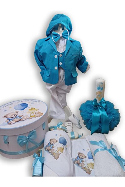 OEM Trusou botez baiat Andrei costum,lumanare cufar, trusou biserica