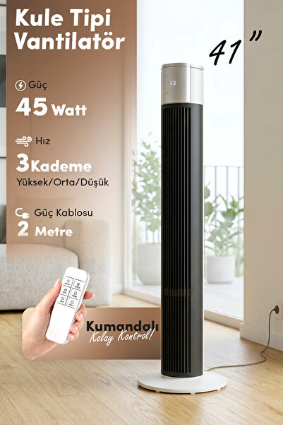 7GO 7GTF2 41 İnç Kule Tipi Vantilatör Siyah | 45W Turbo Force, Uzaktan Kumand...