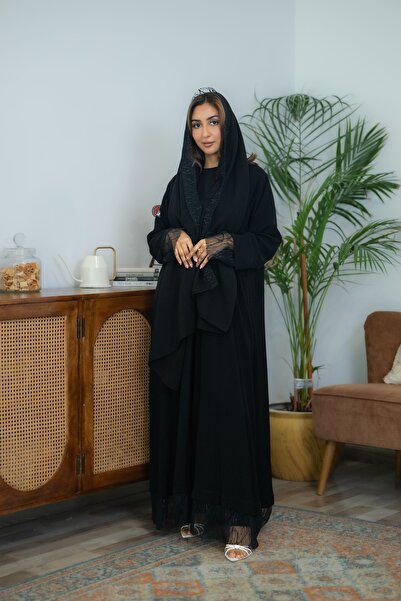 Via abaya عباية ملكي مع دانتيل اسود هندي
