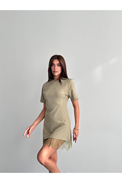 Nes Moda Kadın Premium Taşlı Siyah Mini Elbise