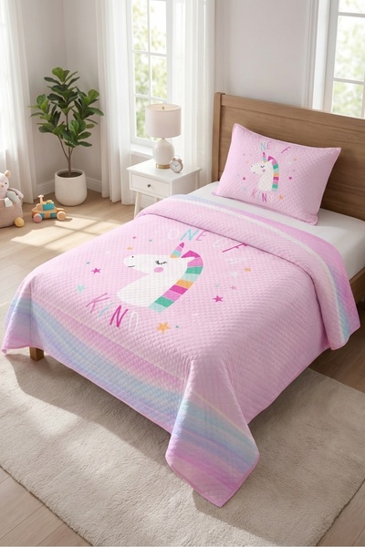 Evmila Unicorn Gökkuşağı Yıldızlı Pembe Bebek Pike Takımı-Sevimli İskandinav ...