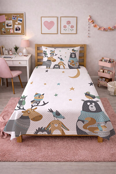 Evmila Σετ Πικέ για ένα άτομο με σχέδια αστεριών και ζώων του δάσους - Κάλυμμ...