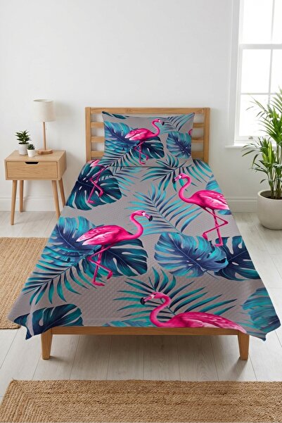 Evmila Σετ Πικέ Μονόκλινο με Σχέδιο Φλαμίνγκο και Τροπικά Φύλλα - Εξωτικό Νησ...