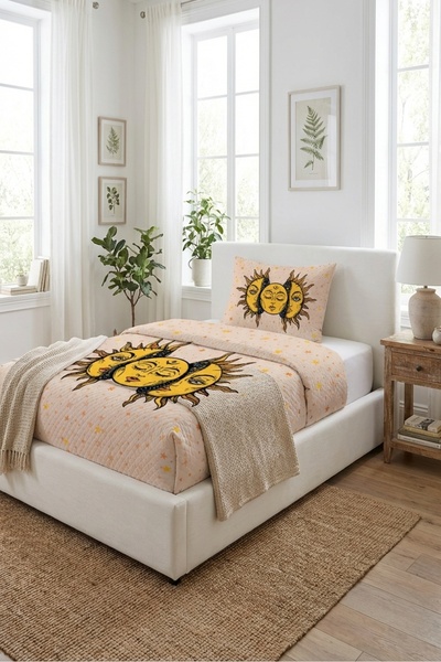 Evmila Σετ Βρεφικής Κουβέρτας με Σχέδιο Ήλιου, Σελήνης και Αστεριών - Διακοσμ...