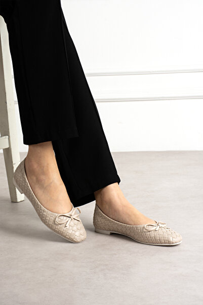 pasyone Μπεζ Γυναικείες Πλεκτές Μπαλαρίνες με Σχέδια για Καθημερινή Χρήση