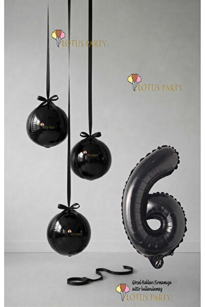 LOTUS PARTY Siyah Set - Siyah Küre Balon - Siyah Rakam Balon - Küre Folyo Bal...