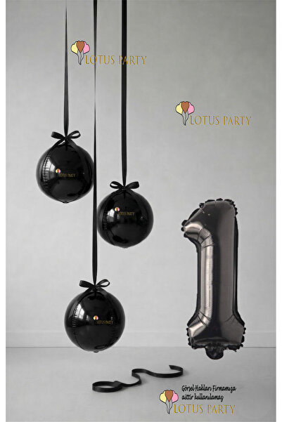 LOTUS PARTY Siyah Set - Siyah Küre Balon - Siyah Rakam Balon - Küre Folyo Bal...