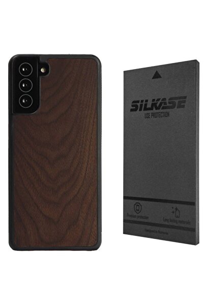 SILKASE Husa Wood pentru Samsung S21 Plus, Hybrid silicon/lemn inchis