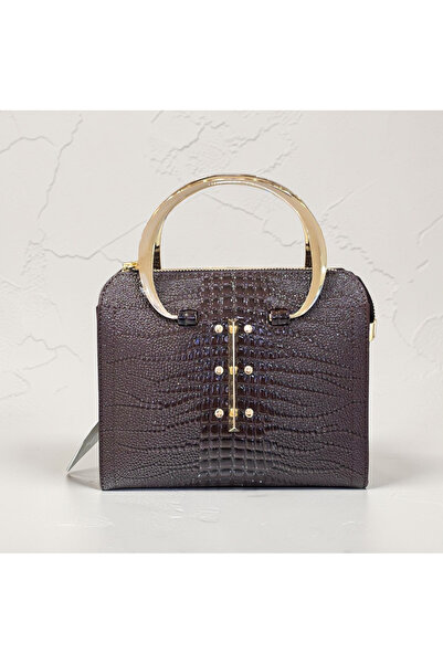 Ventus Crocodile Pattern Patent Leather Brown Handbag