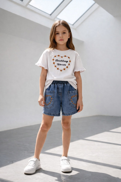 İncilay Σετ μπλουζάκι και τζιν σορτς για κορίτσια – Καλοκαιρινό σετ 2 τεμαχίω...