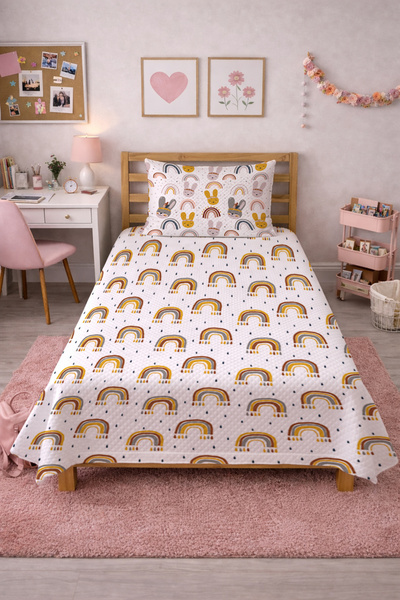 Evmila Σετ βρεφικού πικέ με σχέδιο Rainbow Rabbit - Παραμυθένιο χαρούμενο κάλ...