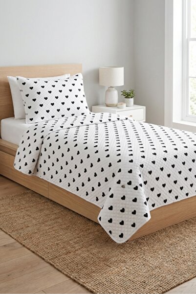 Evmila Μαύρο και άσπρο σετ πικέ μονόχρωμο με σχέδιο καρδιάς-Μίνιμαλ ρομαντικό...