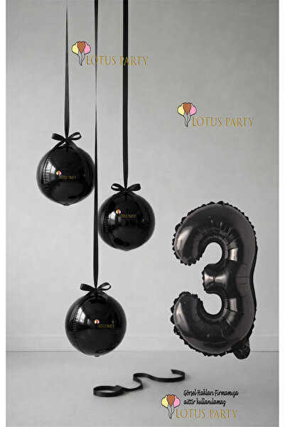 LOTUS PARTY Siyah Set - Siyah Küre Balon - Siyah Rakam Balon - Küre Folyo Bal...