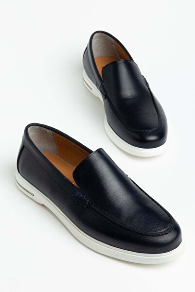 Dilimler Ayakkabı Genuine Leather Men's Casual Shoes Navy Blue Flat Sole with...