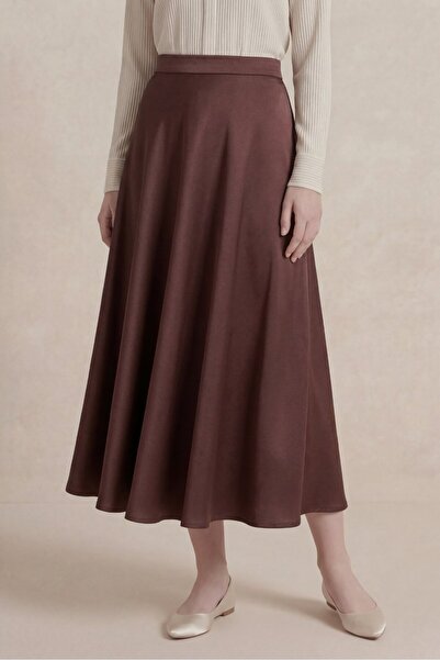 Lavix Brown Women's Flared Skirt High Waist Midi Flowy Stylish Casual Office ...