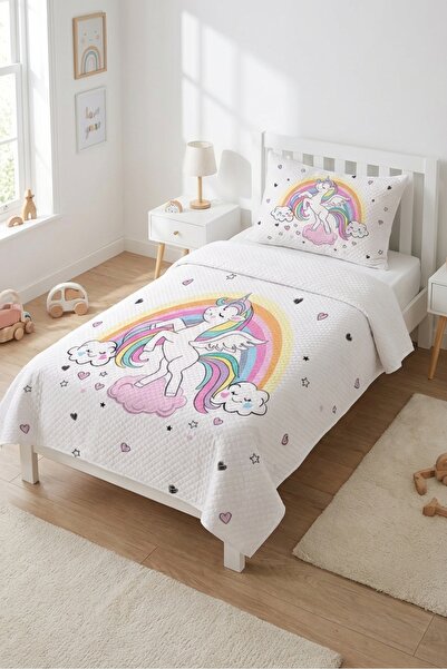 Evmila Gökkuşağı Unicorn Bulut Kalp Desen Genç Pike Takımı-Masalsı İskandinav...