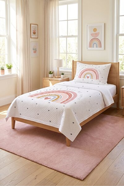 Evmila Σετ Πικέ για παιδιά Rainbow Heart Polka Dot - Χαριτωμένο μοντέρνο καπι...