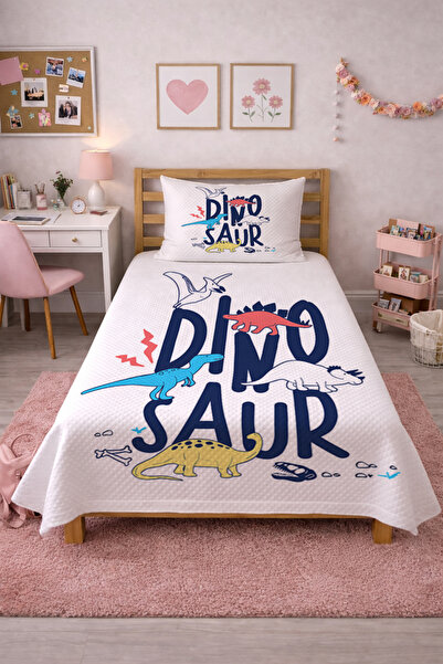 Evmila Χαριτωμένο παιδικό σετ πικέ με μοτίβο δεινοσαύρων - Κάλυμμα σε μπλε κα...