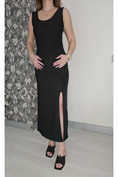 altun boutique siyah yırtmaçlı elbise