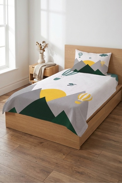 Evmila Παιδικό σετ πικέ με σχέδιο πουλιών από μπαλόνι βουνού - Καπιτονέ κάλυμ...