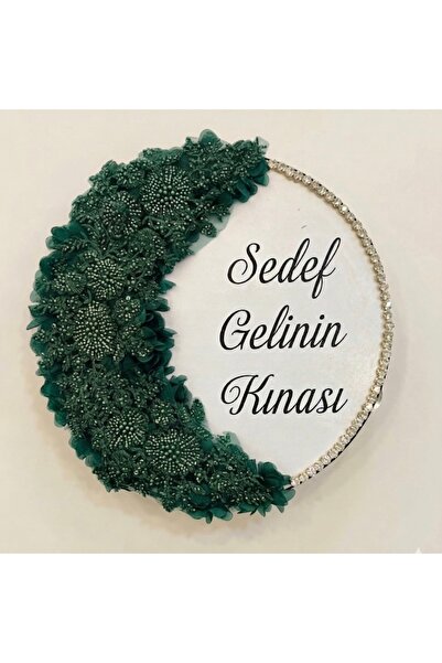 Elriya İsme Özel Gelin Tefi Yarım Ay Üç Boyutlu Çiçekli, Dantel Boncuk İşleme...