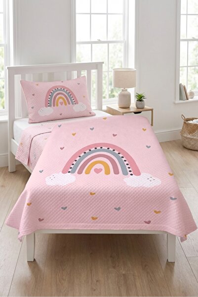 Evmila Σετ Κρεβατιού Rainbow Heart Pink Single Pique - Θέμα Παραμύθι Σκανδινα...